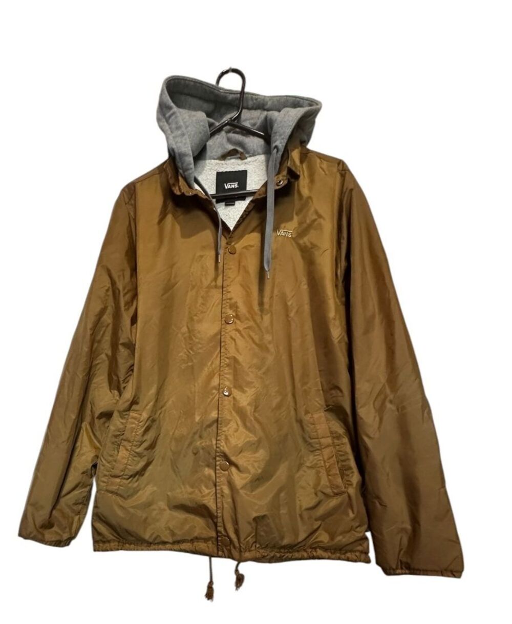 Vans Riley Hooded Coach Jacket Windbreaker Brown Mens Large Snap Close Skater